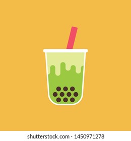 Matcha green bubble milk tea Icon, Colorful simple flat design, Isolate on background, Vector illustration