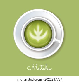 Matcha grüne Tasse mit Schaumvektor realistisch. Produktplatzierung Muster für das Menü "Gesundes Getränk"