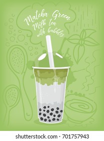 matcha green milk tea vector