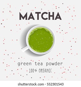 Matcha green tea, 100% organic. Vector illustration