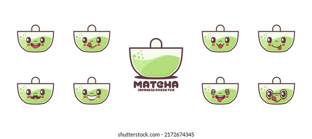 Matcha green tea cartoon. natural drink vector illustration. icon, emoticons, cartoons. isolated on a white background