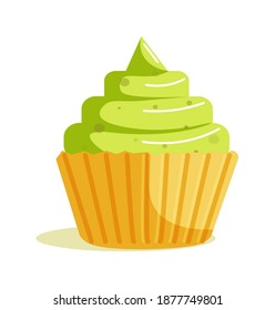 Matcha green tea cupcake muffin dessert isolated on white