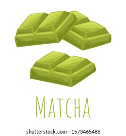 Matcha green tea flavor chocolate bar, cartoon isolated vector illustration, realistic icon.
