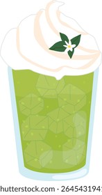 Matcha Verde Chá Frappe com Chantilly em um copo transparente | Vetor de bebida Cafe