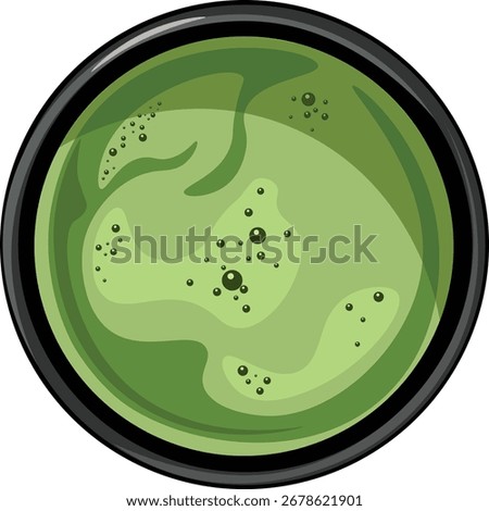 Matcha green tea latte in black cups isolated on white background. Top view. Realistic vector illustration.
