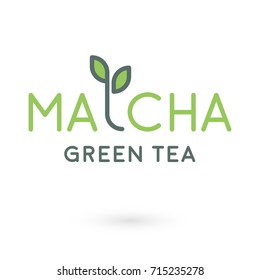 Matcha Green Tea logo with growing up leaf design.