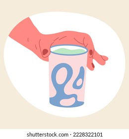 Mugre de té verde de Matcha, con la mano sosteniendo una taza de té caliente. Mano sosteniendo matcha bebida caliente aislada cartografía plana vectorial ilustración sobre fondo blanco