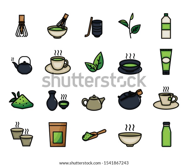 Matcha Green Tea Original Product Icons เวกเตอร์สต็อก (ปลอดค่าลิขสิทธิ์