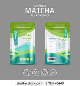 Matcha Green Tea Powder Packaging Label Vector Template for Products.