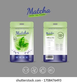 Matcha Green Tea Powder Packaging Label Vector Template for Products.