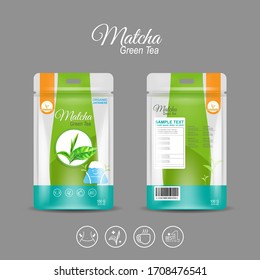 Matcha Green Tea Powder Packaging Label Vector Template for Products.