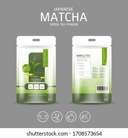 Matcha Green Tea Powder Packaging Label Vector Template for Products.