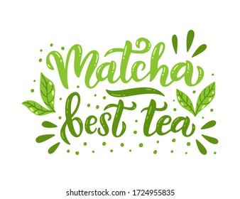 Matcha green tea quote isolated on white background. Matcha hand drawn lettering phrase for logo, label and tea packaging. Traditional japanese and asian drink. Calligraphy vector illustration.