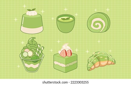 Matcha Green Tea Sweet Vektor Objects
