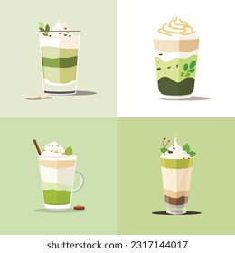 Matcha green tea vector set isolated on white