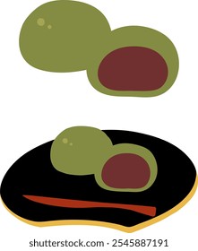 Matcha hot spring manju (steamed bean jam bun) colored flat illustration. Vector icon.