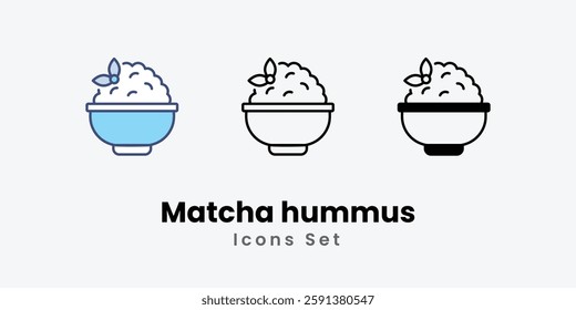 Matcha hummus icons set vector stock illustration