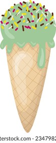 Matcha ice cream with colorful meses or flakes topping illustration