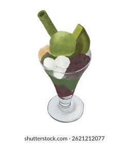 Matcha ice cream dango parfait drink dessert