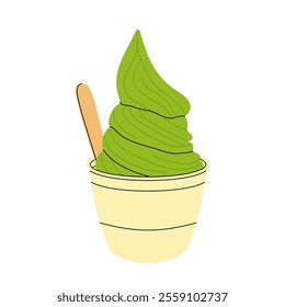 Matcha ice cream. Healthy summer dessert on white background. For sticker, poster, menu.