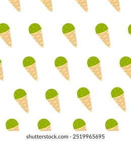 Matcha Ice Cream illustration. matcha ice cream pattern background. green ice cream in cone pattern. Japanese Green tea ice cream.