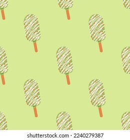 Matcha ice cream seamless pattern on green matcha background, vector for wallpapers, notebooks