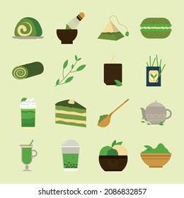 matcha icon set on green background