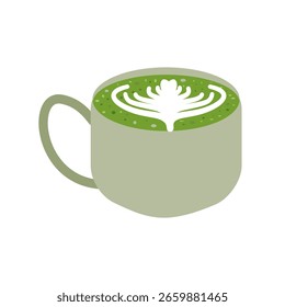 Matcha latte con taza de arte