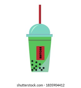 Matcha Latte bean Drink Plastic Cup Vector Icon Illustration on white Background in EPS 10 format