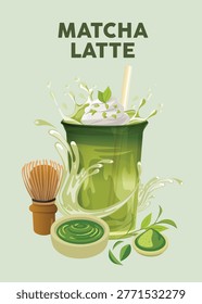 Matcha Latte Beverage Vector Illustration