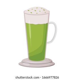 Ilustración vectorial de la viñeta mate. Bebida herbal en blanco alto de vidrio. Bebida de menta en taza. Cóctel natural. Artículos de mesa de la cafetería. Té verde aislado de fondo blanco