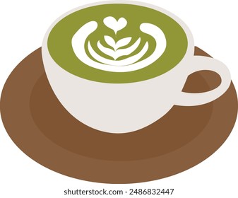 matcha latte drink, matcha green tea cup, Japanese matcha latte tea, Vector illustration