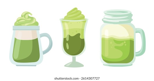 Matcha Latte. Flat vector, clipart illustration isolated on white background.