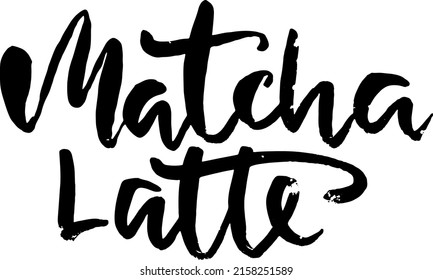 Matcha latte. Moderne, trockene Bürstenschreibkarte.