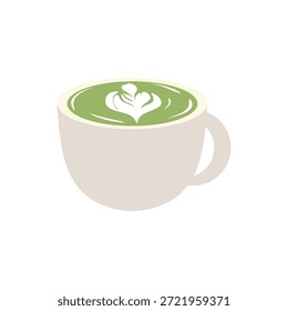 Matcha latte en estilo plano moderno. Espuma verde que simboliza la bebida saludable. Ilustración vectorial de objeto simple.