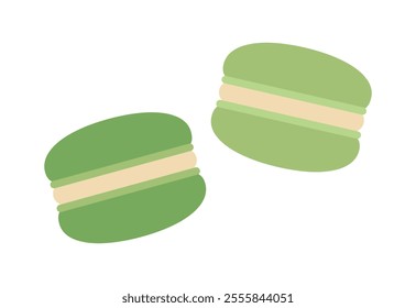 Matcha macarons. Sweet dessert.  Flat Vector illustration isolated