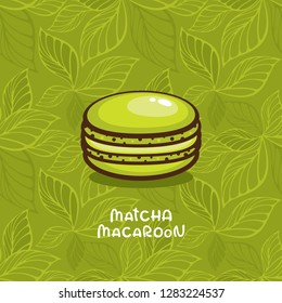 Matcha macaroon vector illustration. Traditional japanese dessert. Logo template and menu design.