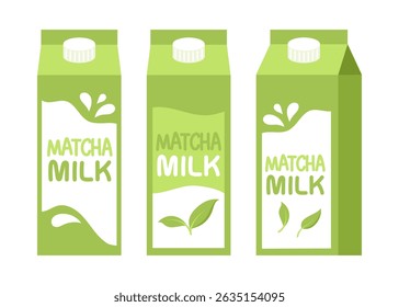 Matcha milk packaging cartoon flat illustration