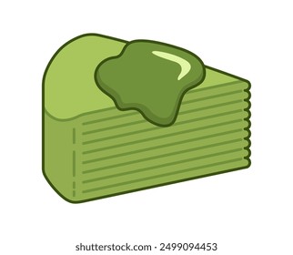 Matcha Mille Crepe. Ilustración vectorial. Dulce japonés tradicional. Comida asiática. Objetos aislados sobre fondo blanco.