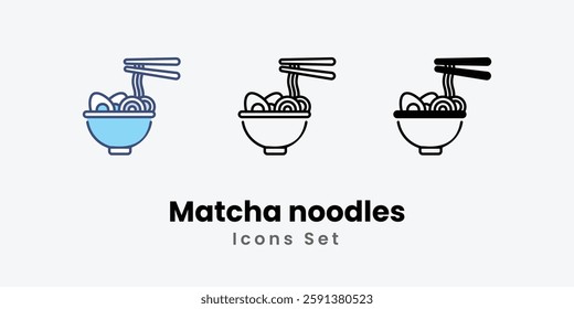 Matcha noodles icons set vector stock illustration