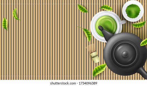 Matcha. Organic Green Matcha Tea ceremony. Vector illustration
