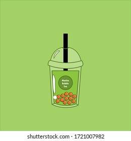 Matcha Pearl Tea. Matcha Bubble Tea.Bubble tea cup. Bubble tea. Taiwan dessert cup. Vector illustration.