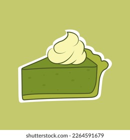 Matcha pie slice.Doodle vector illustration. Isolated on a white background. Vector illustration