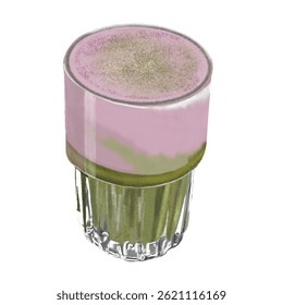 Matcha Pink Cherry Blossom Cream Latte Coffee Beverage Dessert