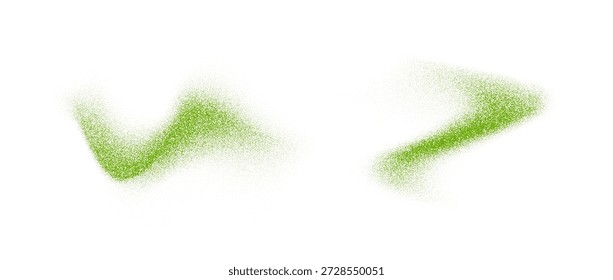 Salpicaduras de polvo de Matcha. Las partículas de hojas de té de la codicia estallan. Pilas texturizadas de arena de polvo de hierbas. Copos secos voladores esparcidos en la superficie. Explosión de ingrediente de bebida natural asiática. Vector