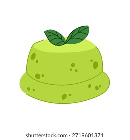 Matcha Pudding oder Gelee Dessert präsentiert eine lebendige grüne Farbe und garniert mit frischen Minzblättern, die gesunde, süße und erfrischende asiatische Süßwaren darstellen