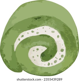  matcha rollcake Hand drawn watercolor illustration isolated element