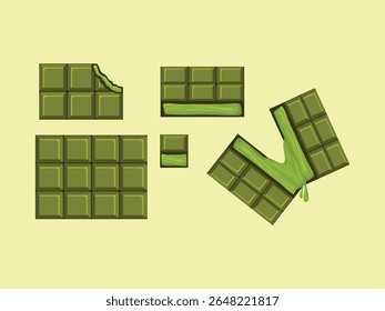 matcha set powder green tea japanese leaf ingredient powder element herb traditional cartoon icon