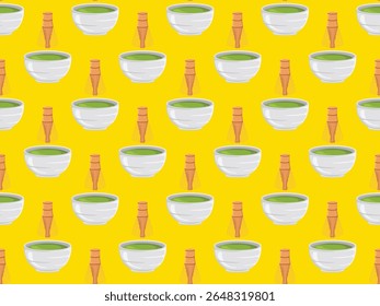 matcha set pó chá verde japonês folha ingrediente em pó elemento de pó erva ícone tradicional de desenho animado