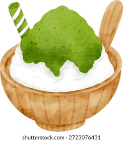 Matcha gelo raspado com clipart de vetor de xarope de chá verde